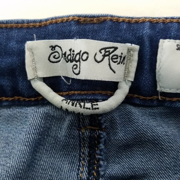 Indigo Rein Jeans Juniors 1 Mid Rise Ankle Distressed Stripe Accent Blue Denim - Picture 8 of 14